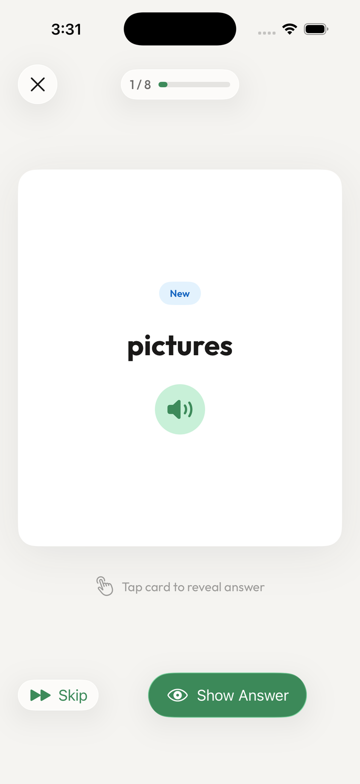 Study session prompt screen